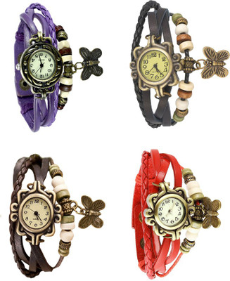 

Kissu Vintage Rakhi Combo of 4 Purple, Brown, Black And Red Watch - For Women