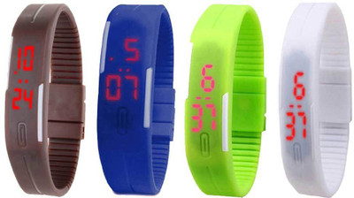 

NS18 Silicone Led Magnet Band Combo of 4 Brown, Blue, Green And White Watch - For Boys & Girls