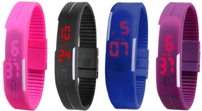 NS18 Silicone Led Magnet Band Watch Combo of 4 Pink, Black, Blue And Purple Digital Watch  - For Couple   Watches  (NS18)
