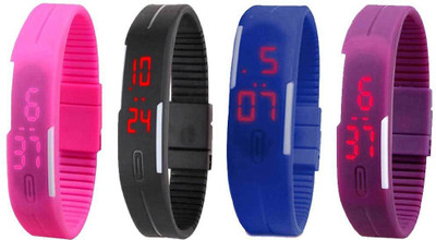 

NS18 Silicone Led Magnet Band Watch Combo of 4 Pink, Black, Blue And Purple Watch - For Couple