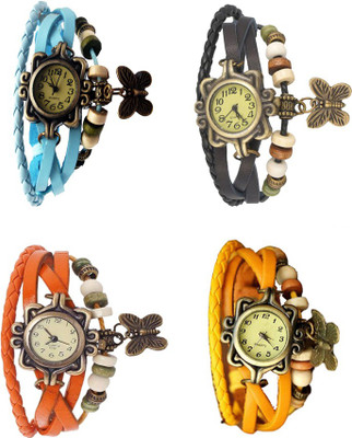 

NS18 Vintage Butterfly Rakhi Combo of 4 Sky Blue, Orange, Black And Yellow Watch - For Women