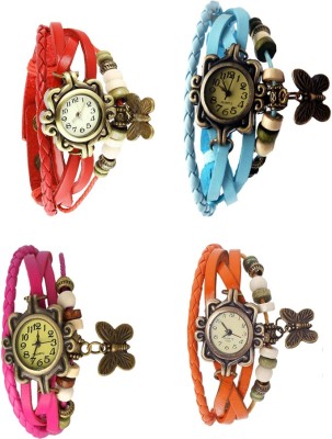 NS18 Vintage Butterfly Rakhi Combo of 4 Red, Pink, Sky Blue And Orange Analog Watch  - For Women   Watches  (NS18)