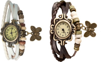 NS18 Vintage Butterfly Rakhi Watch Combo of 2 White And Brown Analog Watch  - For Women   Watches  (NS18)