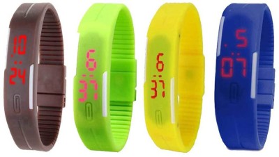 NS18 Silicone Led Magnet Band Combo of 4 Brown, Green, Yellow And Blue Digital Watch  - For Boys & Girls   Watches  (NS18)