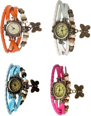 NS18 Vintage Butterfly Rakhi Combo of 4 Orange, Sky Blue, White And Pink Analog Watch  - For Women   Watches  (NS18)