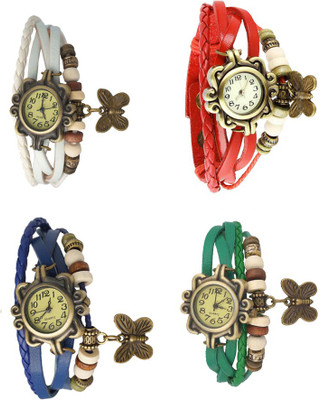 

Kissu Vintage Rakhi Combo of 4 White, Blue, Red And Green Watch - For Women