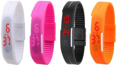 NS18 Silicone Led Magnet Band Combo of 4 White, Pink, Black And Orange Digital Watch  - For Boys & Girls   Watches  (NS18)