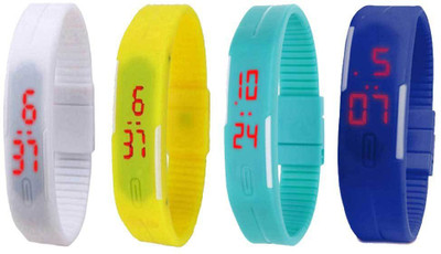

NS18 Silicone Led Magnet Band Combo of 4 White, Yellow, Sky Blue And Blue Watch - For Boys & Girls