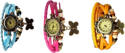 NS18 Vintage Butterfly Rakhi Combo of 3 Sky Blue, Pink And Yellow Analog Watch  - For Women   Watches  (NS18)