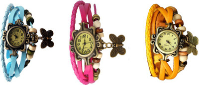 NS18 Vintage Butterfly Rakhi Combo of 3 Sky Blue, Pink And Yellow Analog Watch  - For Women   Watches  (NS18)