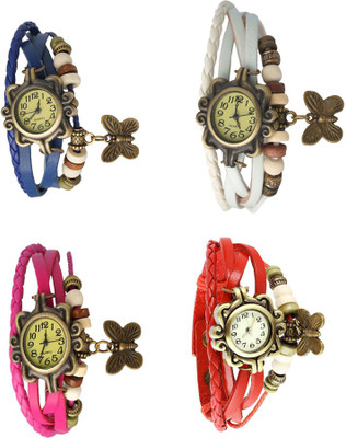 View NS18 Vintage Butterfly Rakhi Combo of 4 Blue, Pink, White And Red Analog Watch  - For Women Wrist Watches Price Online(NS18)