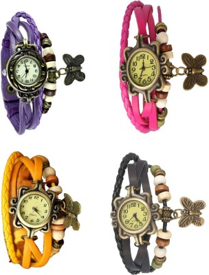 NS18 Vintage Butterfly Rakhi Combo of 4 Purple, Yellow, Pink And Black Analog Watch  - For Women   Watches  (NS18)