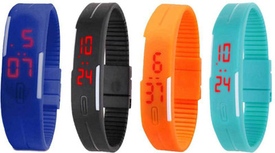 

NS18 Silicone Led Magnet Band Watch Combo of 4 Blue, Black, Orange And Sky Blue Watch - For Couple