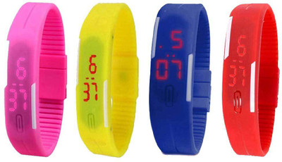 

NS18 Silicone Led Magnet Band Watch Combo of 4 Pink, Yellow, Blue And Red Watch - For Couple