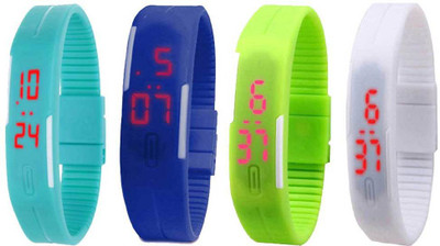 

NS18 Silicone Led Magnet Band Combo of 4 Sky Blue, Blue, Green And White Watch - For Boys & Girls
