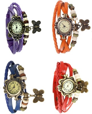 NS18 Vintage Butterfly Rakhi Combo of 4 Purple, Blue, Orange And Red Analog Watch  - For Women   Watches  (NS18)