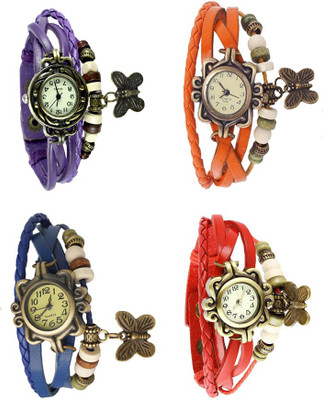 NS18 Vintage Butterfly Rakhi Combo of 4 Purple, Blue, Orange And Red Analog Watch  - For Women   Watches  (NS18)