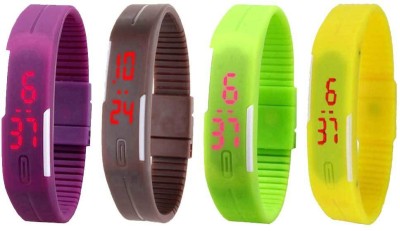 NS18 Silicone Led Magnet Band Combo of 4 Purple, Brown, Green And Yellow Digital Watch  - For Boys & Girls   Watches  (NS18)