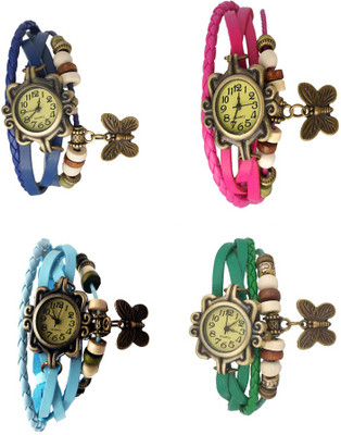 

Kissu Vintage Rakhi Combo of 4 Blue, Sky Blue, Pink And Green Watch - For Women