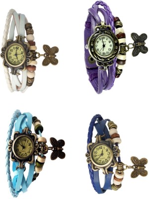 NS18 Vintage Butterfly Rakhi Combo of 4 White, Sky Blue, Purple And Blue Analog Watch  - For Women   Watches  (NS18)