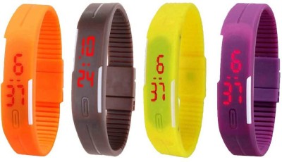 NS18 Silicone Led Magnet Band Watch Combo of 4 Orange, Brown, Yellow And Purple Digital Watch  - For Couple   Watches  (NS18)