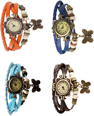 NS18 Vintage Butterfly Rakhi Combo of 4 Orange, Sky Blue, Blue And Brown Analog Watch  - For Women   Watches  (NS18)