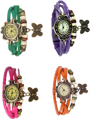 

NS18 Vintage Butterfly Rakhi Combo of 4 Green, Pink, Purple And Orange Watch - For Women
