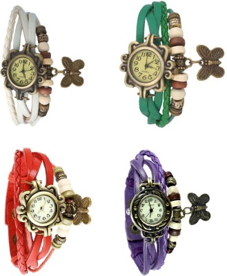 NS18 Vintage Butterfly Rakhi Combo of 4 White, Red, Green And Purple Analog Watch  - For Women   Watches  (NS18)
