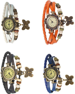 

Kissu Vintage Rakhi Combo of 4 White, Black, Orange And Blue Watch - For Women