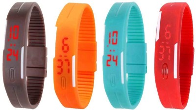 NS18 Silicone Led Magnet Band Watch Combo of 4 Brown, Orange, Sky Blue And Red Digital Watch  - For Couple   Watches  (NS18)