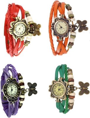 

Kissu Vintage Rakhi Combo of 4 Red, Purple, Orange And Green Watch - For Women