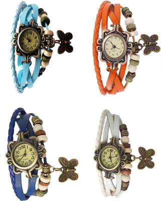 

Kissu Vintage Rakhi Combo of 4 Sky Blue, Blue, Orange And White Watch - For Women
