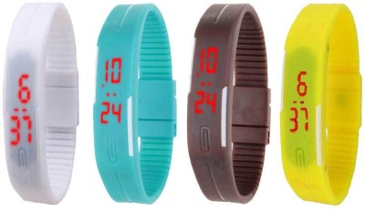NS18 Silicone Led Magnet Band Combo of 4 White, Sky Blue, Brown And Yellow Digital Watch  - For Boys & Girls   Watches  (NS18)