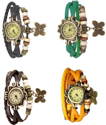 NS18 Vintage Butterfly Rakhi Combo of 4 Black, Brown, Green And Yellow Analog Watch  - For Women   Watches  (NS18)