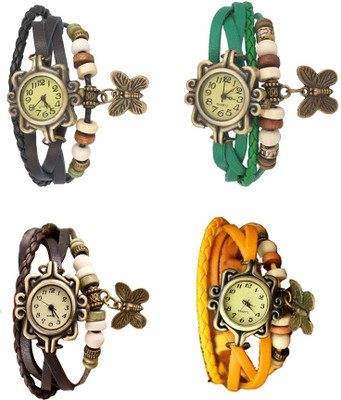 

Kissu Vintage Rakhi Combo of 4 Black, Brown, Green And Yellow Watch - For Women