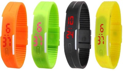 NS18 Silicone Led Magnet Band Combo of 4 Orange, Green, Black And Yellow Digital Watch  - For Boys & Girls   Watches  (NS18)