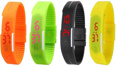 

NS18 Silicone Led Magnet Band Combo of 4 Orange, Green, Black And Yellow Watch - For Boys & Girls