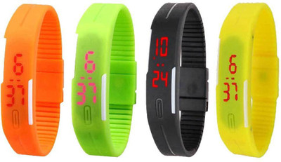 NS18 Silicone Led Magnet Band Combo of 4 Orange, Green, Black And Yellow Digital Watch  - For Boys & Girls   Watches  (NS18)