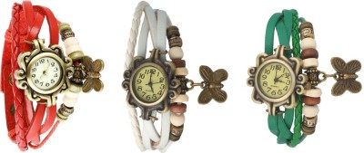 NS18 Vintage Butterfly Rakhi Watch Combo of 3 Red, White And Green Analog Watch  - For Women   Watches  (NS18)