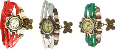 

Kissu Vintage Rakhi Watch Combo of 3 Red, White And Green Watch - For Women