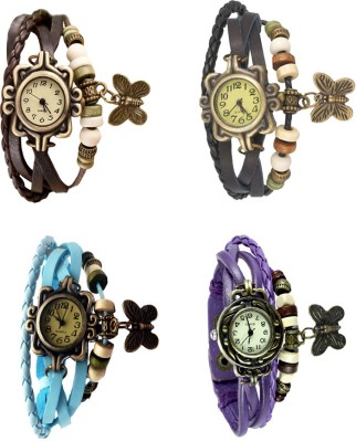 NS18 Vintage Butterfly Rakhi Combo of 4 Brown, Sky Blue, Black And Purple Analog Watch  - For Women   Watches  (NS18)