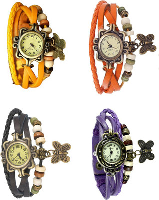 

Kissu Vintage Rakhi Combo of 4 Yellow, Black, Orange And Purple Watch - For Women