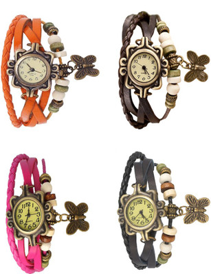 

Kissu Vintage Rakhi Combo of 4 Orange, Pink, Brown And Black Watch - For Women