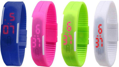 

Kissu Led Magnet Band Combo of 4 Blue, Pink, Green And White Watch - For Men & Women