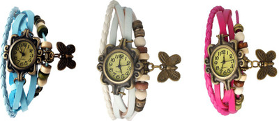 

Kissu Vintage Rakhi Watch Combo of 3 Sky Blue, White And Pink Watch - For Women