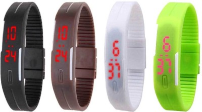 NS18 Silicone Led Magnet Band Combo of 4 Black, Brown, White And Green Digital Watch  - For Boys & Girls   Watches  (NS18)