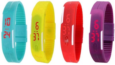 NS18 Silicone Led Magnet Band Watch Combo of 4 Sky Blue, Yellow, Red And Purple Digital Watch  - For Couple   Watches  (NS18)