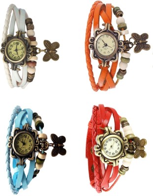 NS18 Vintage Butterfly Rakhi Combo of 4 White, Sky Blue, Orange And Red Analog Watch  - For Women   Watches  (NS18)