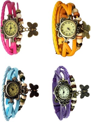 NS18 Vintage Butterfly Rakhi Combo of 4 Pink, Sky Blue, Yellow And Purple Analog Watch  - For Women   Watches  (NS18)