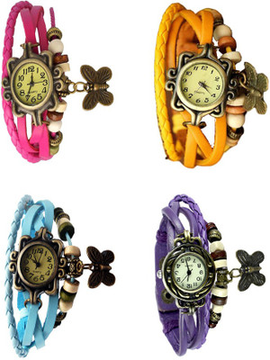 NS18 Vintage Butterfly Rakhi Combo of 4 Pink, Sky Blue, Yellow And Purple Analog Watch  - For Women   Watches  (NS18)